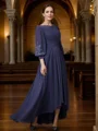 A-Line/Princess Chiffon Ruched Bateau 3/4 Sleeves Asymmetrical Mother of the Bride Dresses
