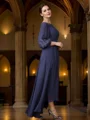 A-Line/Princess Chiffon Ruched Bateau 3/4 Sleeves Asymmetrical Mother of the Bride Dresses