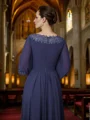 A-Line/Princess Chiffon Ruched Bateau 3/4 Sleeves Asymmetrical Mother of the Bride Dresses