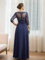 A-Line/Princess Chiffon Applique Bateau 3/4 Sleeves Floor-Length Mother of the Bride Dresses