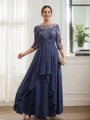 A-Line/Princess Chiffon Applique Bateau 3/4 Sleeves Floor-Length Mother of the Bride Dresses