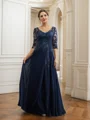 A-Line/Princess Chiffon Applique V-neck 3/4 Sleeves Floor-Length Mother of the Bride Dresses