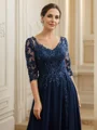 A-Line/Princess Chiffon Applique V-neck 3/4 Sleeves Floor-Length Mother of the Bride Dresses