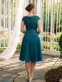 A-Line/Princess Chiffon Ruched V-neck Short Sleeves Knee-Length Mother of the Bride Dresses