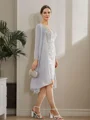 Sheath/Column Chiffon Applique Bateau 3/4 Sleeves Short/Mini Mother of the Bride Dresses