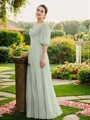 A-Line/Princess Chiffon Ruched V-neck 1/2 Sleeves Floor-Length Mother of the Bride Dresses