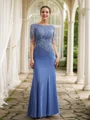 Sheath/Column Chiffon Applique Bateau Short Sleeves Floor-Length Mother of the Bride Dresses