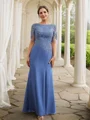 Sheath/Column Chiffon Applique Bateau Short Sleeves Floor-Length Mother of the Bride Dresses