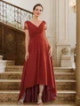 A-Line/Princess Chiffon Ruched V-neck Short Sleeves Asymmetrical Mother of the Bride Dresses