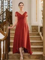 A-Line/Princess Chiffon Ruched V-neck Short Sleeves Asymmetrical Mother of the Bride Dresses