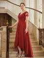 A-Line/Princess Chiffon Ruched V-neck Short Sleeves Asymmetrical Mother of the Bride Dresses