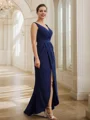 Sheath/Column Stretch Crepe Ruched V-neck Sleeveless Floor-Length Mother of the Bride Dresses