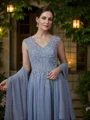 A-Line/Princess Chiffon Applique V-neck Sleeveless Floor-Length Mother of the Bride Dresses