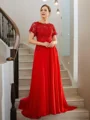 A-Line/Princess Chiffon Applique Scoop Short Sleeves Sweep Train Mother of the Bride Dresses