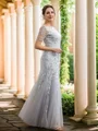 A-Line/Princess Tulle Ruched Bateau Short Sleeves Ankle-Length Mother of the Bride Dresses
