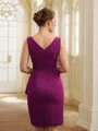 Sheath/Column Stretch Crepe Ruched V-neck Sleeveless Knee-Length Mother of the Bride Dresses