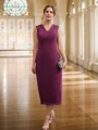 Sheath/Column Chiffon Applique V-neck Sleeveless Tea-Length Mother of the Bride Dresses
