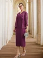 Sheath/Column Chiffon Applique V-neck Sleeveless Tea-Length Mother of the Bride Dresses
