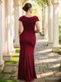 Sheath/Column Jersey Ruched V-neck Short Sleeves Floor-Length Mother of the Bride Dresses