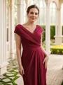 Sheath/Column Jersey Ruched V-neck Short Sleeves Floor-Length Mother of the Bride Dresses