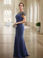 Sheath/Column Chiffon Beading Bateau Short Sleeves Floor-Length Mother of the Bride Dresses