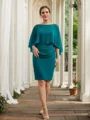 Sheath/Column Chiffon Ruched Bateau 3/4 Sleeves Knee-Length Mother of the Bride Dresses