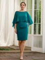 Sheath/Column Chiffon Ruched Bateau 3/4 Sleeves Knee-Length Mother of the Bride Dresses
