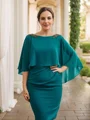 Sheath/Column Chiffon Ruched Bateau 3/4 Sleeves Knee-Length Mother of the Bride Dresses