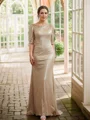 Sheath/Column Sequins Ruched 1/2 Sleeves Sweep Train Mother of the Bride Dresses
