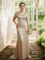 Sheath/Column Sequins Ruched 1/2 Sleeves Sweep Train Mother of the Bride Dresses