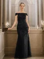 Sheath/Column Tulle Beading Off-the-Shoulder Sleeveless Floor-Length Mother of the Bride Dresses