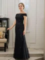 Sheath/Column Tulle Beading Off-the-Shoulder Sleeveless Floor-Length Mother of the Bride Dresses