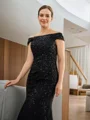 Sheath/Column Tulle Beading Off-the-Shoulder Sleeveless Floor-Length Mother of the Bride Dresses