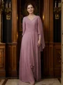 A-Line/Princess Chiffon Ruched V-neck 3/4 Sleeves Floor-Length Mother of the Bride Dresses