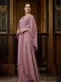 A-Line/Princess Chiffon Ruched V-neck 3/4 Sleeves Floor-Length Mother of the Bride Dresses