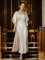 A-Line/Princess Silk like Satin Ruched Scoop 1/2 Sleeves Ankle-Length Mother of the Bride Dresses
