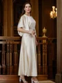 A-Line/Princess Silk like Satin Ruched Scoop 1/2 Sleeves Ankle-Length Mother of the Bride Dresses