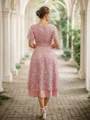 A-Line/Princess Chiffon Applique V-neck Short Sleeves Tea-Length Dresses