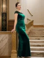 Sheath/Column Velvet Ruched V-neck Sleeveless Floor-Length Mother of the Bride Dresses