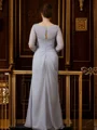 Sheath/Column 30D Chiffon Beading V-neck 3/4 Sleeves Floor-Length Mother of the Bride Dresses