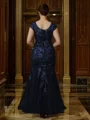 Sheath/Column Tulle Applique V-neck Short Sleeves Floor-Length Mother of the Bride Dresses