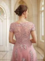 A-Line/Princess Tulle Applique Bateau Short Sleeves Floor-Length Dresses