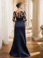 Sheath/Column Satin Applique Bateau 1/2 Sleeves Sweep Train Mother of the Bride Dresses