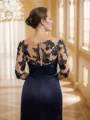 Sheath/Column Satin Applique Bateau 1/2 Sleeves Sweep Train Mother of the Bride Dresses