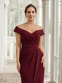 Sheath/Column Stretch Crepe Ruched Off-the-Shoulder Sleeveless Floor-Length Mother of the Bride Dresses