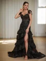 Sheath Sweetheart Appliques Lace Sweep Train Tulle Corset Dress