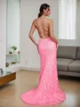 Sheath Spaghetti Straps Appliques Lace Sweep Train Tulle Corset Dress