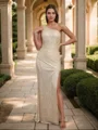 Sheath One-Shoulder Pleated Sweep Train Dress