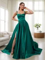 A-line Straps Floor-Length Satin Dress