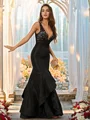 Trumpet/Mermaid Satin Lace V-neck Sleeveless Sweep Train Dresses